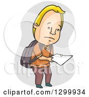 Cartoon Blond White Male College Student Looking Down At A Badly Graded Paper