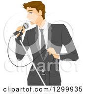 Poster, Art Print Of Formal Brunette White Man In A Suit Singing Into A Microphone