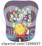 Clipart Of A Rear View Cartoon Blond White Man Witha Full To Do Board Royalty Free Vector Illustration