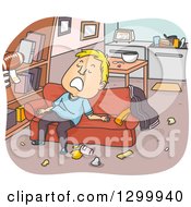 Poster, Art Print Of Cartoon Messy Blond White Man Napping On A Sofa
