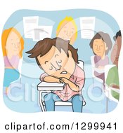 Clipart Of A Cartoon Tired Brunette White College Man Sleeping In Class Royalty Free Vector Illustration