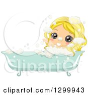 Blond White Girl Soaking In A Bubble Bath