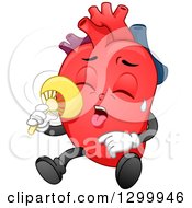 Poster, Art Print Of Cartoon Heart Character Sweating And Using A Fan