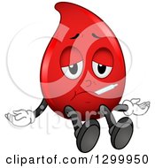 Poster, Art Print Of Cartoon Sick Blood Drop Character With A Thermometer