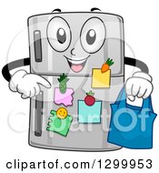 Poster, Art Print Of Cartoon Refrigerator Character Holding A Bag And Pointing At Notes