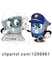 Poster, Art Print Of Cartoon Laptop Computer Being Arrested By A Police Desktop Pc
