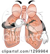 Cartoon Lungs Character Coughing
