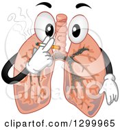 Clipart Of A Cartoon Lungs Character Smoking A Cigarette Royalty Free Vector Illustration