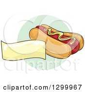 Poster, Art Print Of Sketched Hot Dog And Blank Banner Over A Green Circle