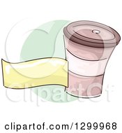 Poster, Art Print Of Sketched Takeout Coffee Cup And Blank Banner Over A Green Circle