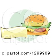 Poster, Art Print Of Sketched Cheeseburger And Blank Banner Over A Green Circle