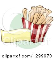 Poster, Art Print Of Sketched Carton Of French Fries And Blank Banner Over A Green Circle