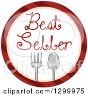 Clipart Of A Round Striped Icon Of A Fork Spoon And Best Seller Text Royalty Free Vector Illustration