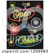 Poster, Art Print Of Colorful Bar Neon Signs On Black
