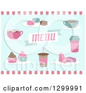 Poster, Art Print Of Coffee Shop Menu Desserts And Drinks On Pink White And Blue