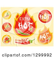 Clipart Of Hot Sauce And Pepper Flame Icons Royalty Free Vector Illustration