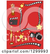 Poster, Art Print Of Camera Trophy Stars Clapper Photography And Filming Design Elements On Red