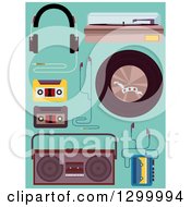 Poster, Art Print Of Music Equipment And Elements On Turquoise