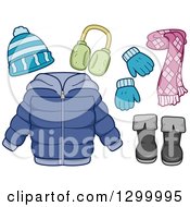 Poster, Art Print Of Winter Coat Scarf Boots Mittens Hat And Earmuffs