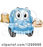 Poster, Art Print Of Cartoon Blue Car Character With Take Out Food Containers