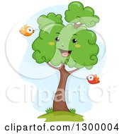 Poster, Art Print Of Cartoon Lush Happy Tree With Birds