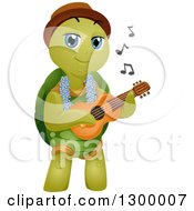 Poster, Art Print Of Cartoon Turtle Wearing A Lei And Playing A Ukulele