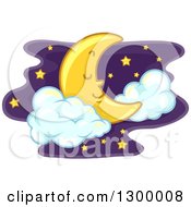 Pleasant Sleeping Crescent Moon With Clouds And Stars