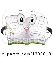 Clipart Of A Cartoon Book Character Writing On Its Own Pages Royalty Free Vector Illustration