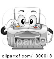 Clipart Of A Cartoon Printer Character Pushing Its Power Button Royalty Free Vector Illustration