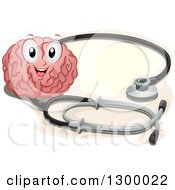 Poster, Art Print Of Cartoon Brain Character With A Giant Stethoscope