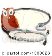 Cartoon Kidney Character With A Giant Stethoscope