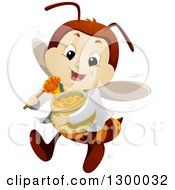 Poster, Art Print Of Cartoon Happy Bee Doctor Flying With Honey