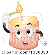 Clipart Of A Cartoon Candle Character Lighting Its Wick Royalty Free Vector Illustration