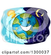 Poster, Art Print Of Happy Planet Earth Over Day And Night Panels