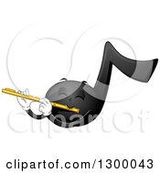 Poster, Art Print Of Cartoon Music Note Character Playing A Flute