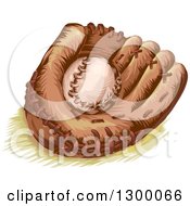 Clipart Of A Ball In A Baseball Glove Royalty Free Vector Illustration