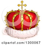 Poster, Art Print Of Sketched Red And Gold Crown With A Cross And Fur