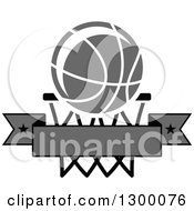 Poster, Art Print Of Grayscale Basketball Over A Hoop And Blank Banner