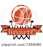 Poster, Art Print Of Orange Basketball Over A Hoop And Blank Banner