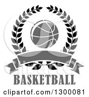 Poster, Art Print Of Basketball In A Wreath With A Blank Gray Banner Over Text