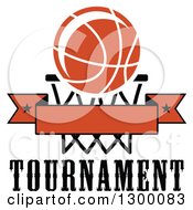 Poster, Art Print Of Orange Basketball Over A Hoop And Blank Banner Over Text