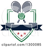 Poster, Art Print Of Tennis Ball Over Crossed Rackets A Blank Banner And Shield