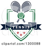 Poster, Art Print Of Tennis Ball Over Crossed Rackets A Banner And Shield
