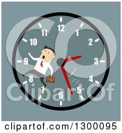 Poster, Art Print Of Flat Modern White Businessman Running On A Clock Face Over Blue