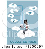 Flat Modern Black Businessman Cloud Computing Over Blue