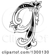 Poster, Art Print Of Black And White Vintage Lowercase Floral Letter Q
