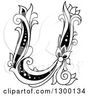 Black And White Vintage Lowercase Floral Letter U