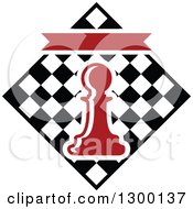 Clipart Of Red Chess Tournament Design With A Pawn Over Checkers Royalty Free Vector Illustration