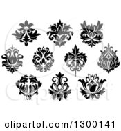 Clipart Of Black And White Vintage Floral Design Elements 5 Royalty Free Vector Illustration