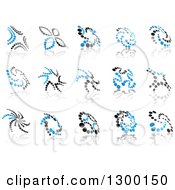 Clipart Of Blue And Black Abstract Dot Windmills And Reflections 4 Royalty Free Vector Illustration